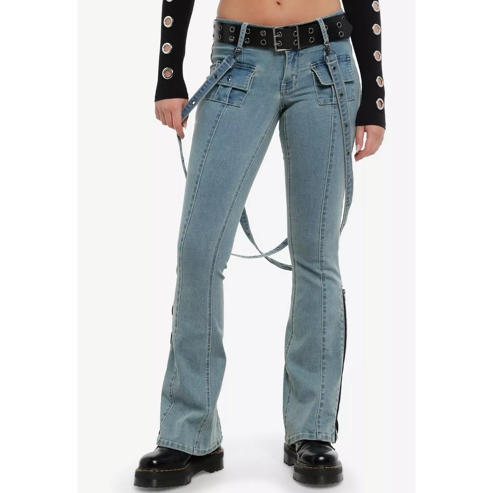 Social‎ Collision Y2K Grunge Festival Flare Jeans Blue Denim Goth 28x33 Size 5